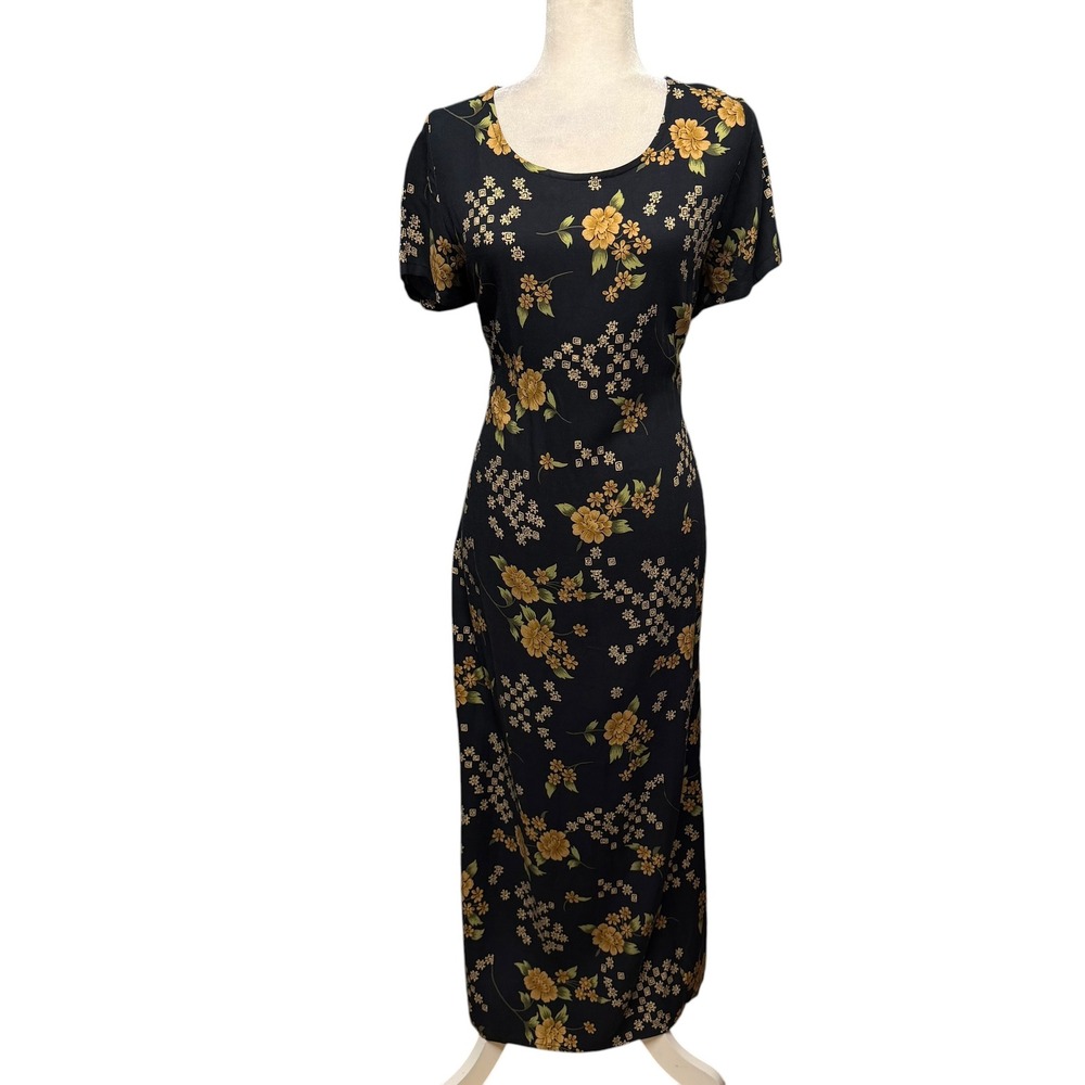 Vtg 90s Y2K Maxi Dress Women Size 16 Floral Rayon Whimigoth Romantic‎ Ethereal